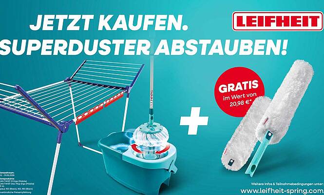 Beim Kauf ausgewählter Reinigungssets oder Standtrockner erhalten Kundinnen und Kunden...