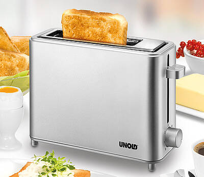 Nimmt kaum Platz weg, der neue Toaster One von Unold für nur eine Scheibe Brot