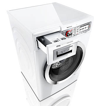 Die Waschmaschinen aus der Bosch Premium-Design-Familie HomeProfessional gibt es jetzt auch mit dem bereits 2010 eingeführten intelligenten Dosiersystem i-Dos