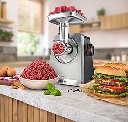 Der neue Fleischwolf MultiPower Serie 8 von Bosch bietet hochwertige Materialien und Verarbeitung: die neuen, massiven Edelstahlkomponenten sind besonders robust und langlebig