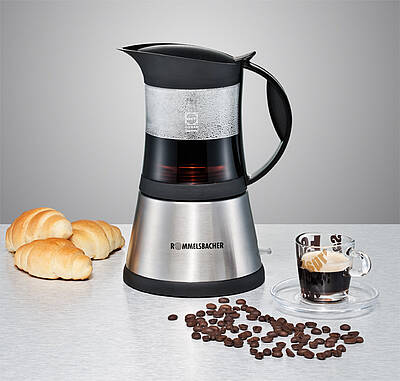 Mit dem Rommelsbacher Espresso Kocher mit integriertem Heizelement lassen sich Espresso, Mokka oder andere Kaffeegetränke zubereiten