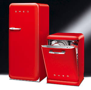 Kühlschrank und Geschirrspülmaschine in coolem Design der 50er