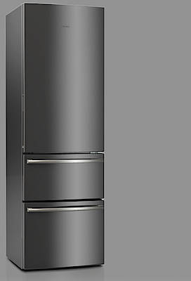 Mattes Obsidian macht den Haier Kühlschrank zum Designobjekt. Das Display ist verdeckt. (Fotos: Haier)