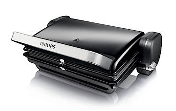 Den Tischgrill von Philips gibt es mit digitalem Timer in Schwarz und Silber oder ausschließlich in Schwarz. (Fotos: Philips)