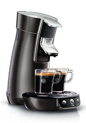 Kaffeepadmaschine Senseo Viva Café in schwarz mit Akzenten in Aluminium. (Fotos: Philips)