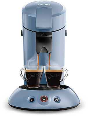 Zum 15. Jubiläum erhält die Senseo ein neues Kleid in Pastellblau und für den Geschmack die Kaffee Boost Technologie