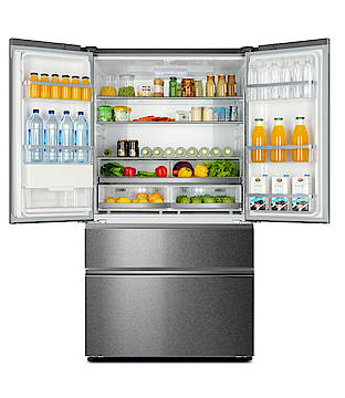 Viel Platz bietet der neue French-Door-Kühlschrank von Haier mit 685 Liter Nutzinhalt und vielen technischen Raffinessen